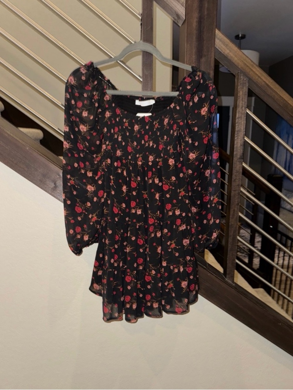 Altar'd State Black Floral Mini Dress with Red Rose Print
